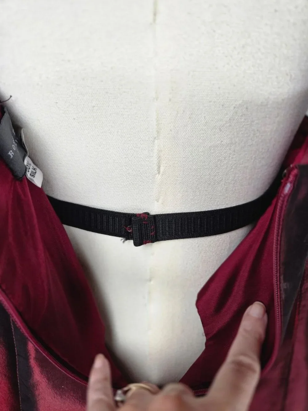 Rose Taft VTG Y2K Vamp Whimsigoth Silk Maxi Dress Burgundy Lace Appliqué Mermaid - Picture 8 of 14